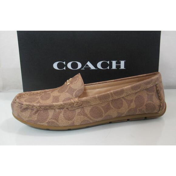 Coach Marley Coated Canvas Driver Signature C Slip On Moccasin Shoe Tan Size 7.5 - Picture 2 of 10
